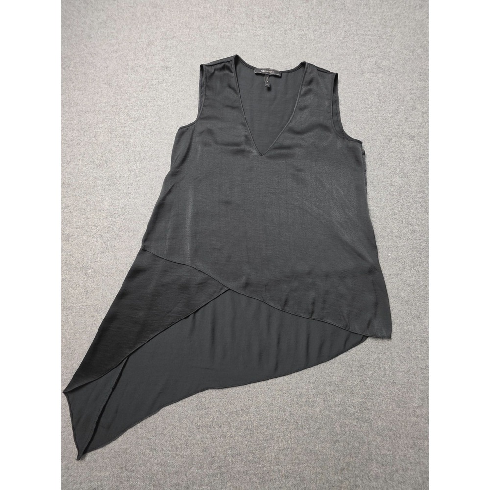 BCBGMAXAZRIA Asymmetrical Top Womens XXS Black Sleeveless Deep V-Neck Pullover